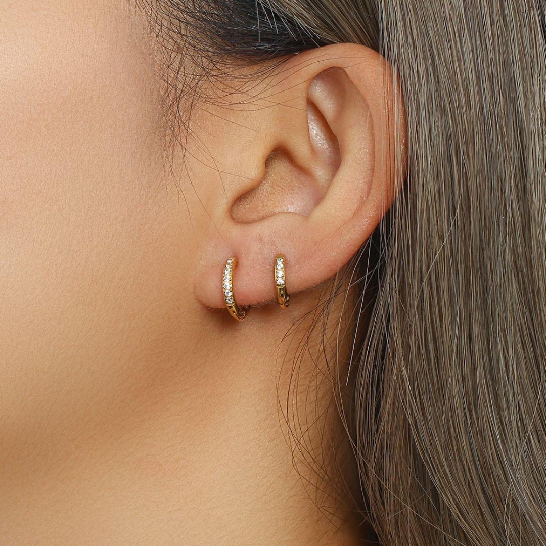 Pavé Hoop Huggie Earrings - Set of 2 - The Smart Minimalist