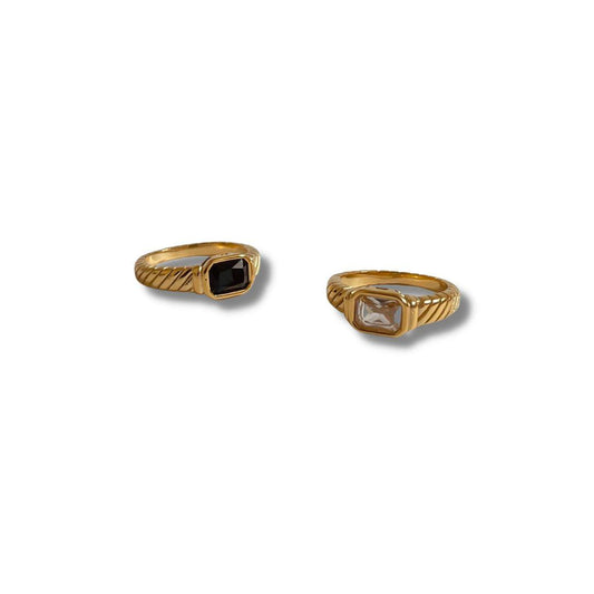 the smart minimalist - Rectangle Black or White Stone Ring