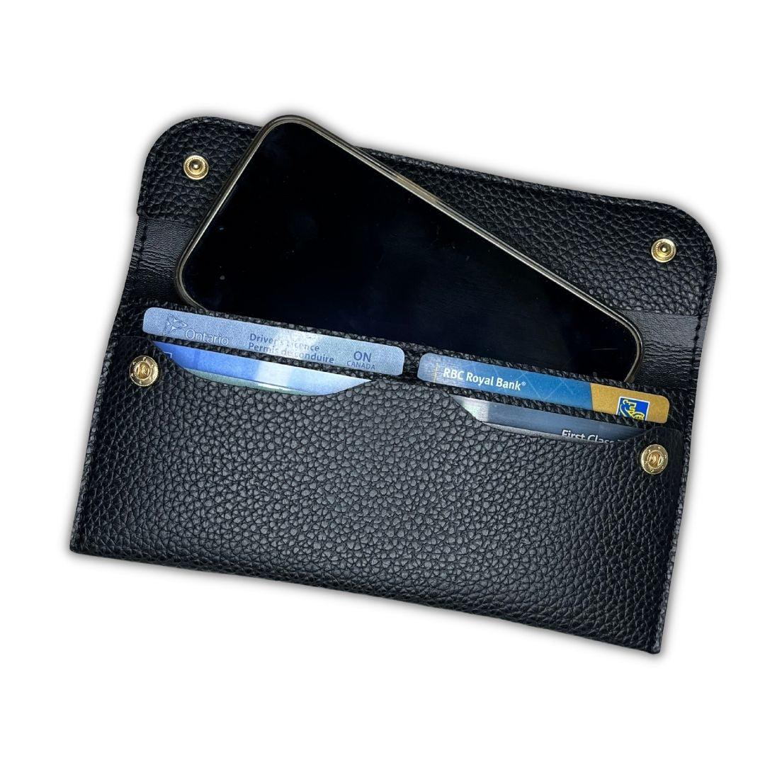 Black Vegan Leather Wallet With Phone Pocket - The Smart Minimalist