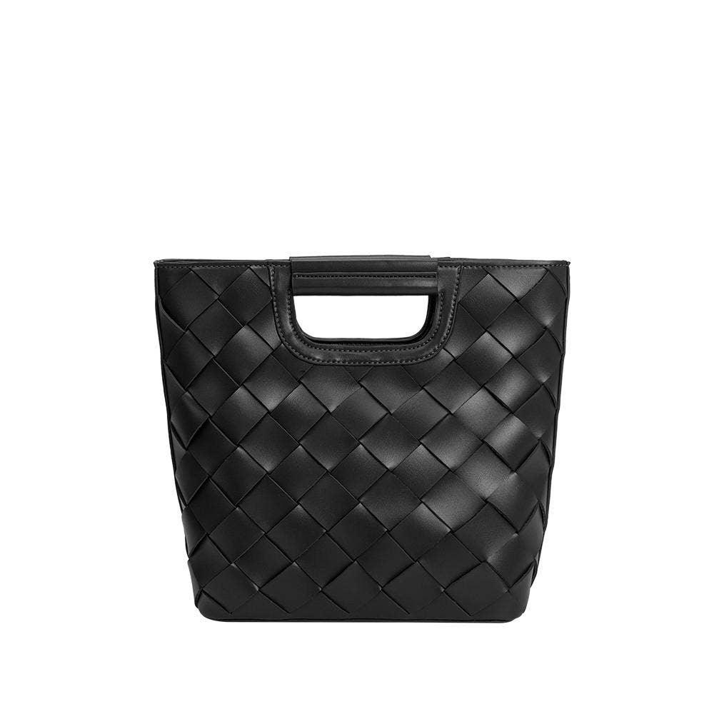 Woven Top Handle Bag in Black