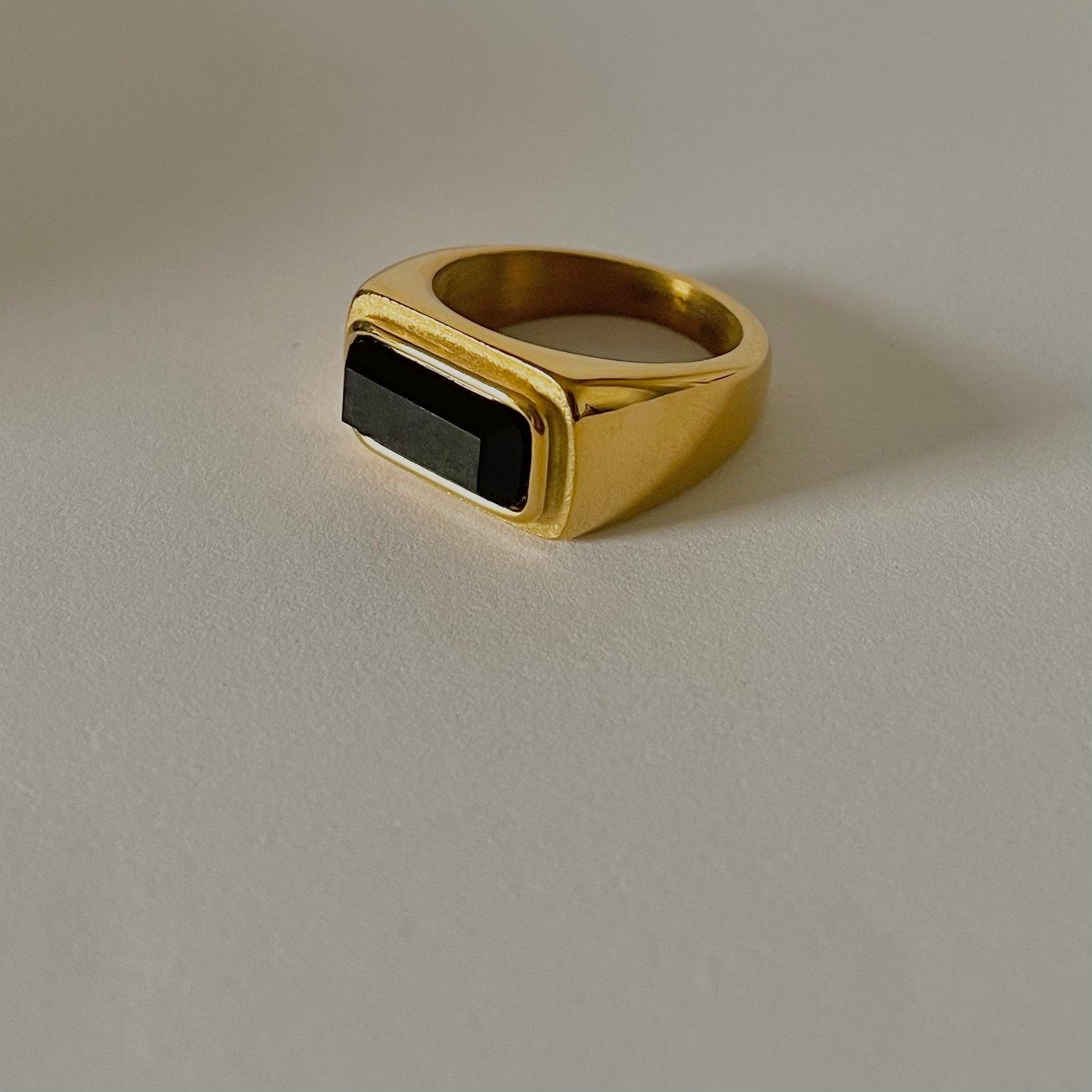 Bullion Black Stone 18k Gold Plated Ring - The Smart Minimalist