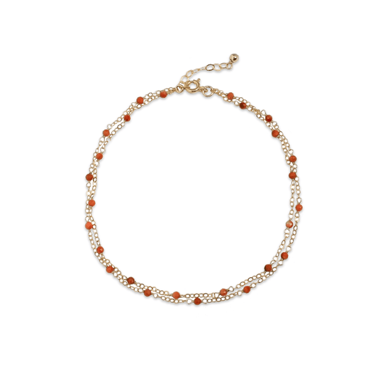 Coral Beads & 14k Gold Layered Anklet - The Smart Minimalist