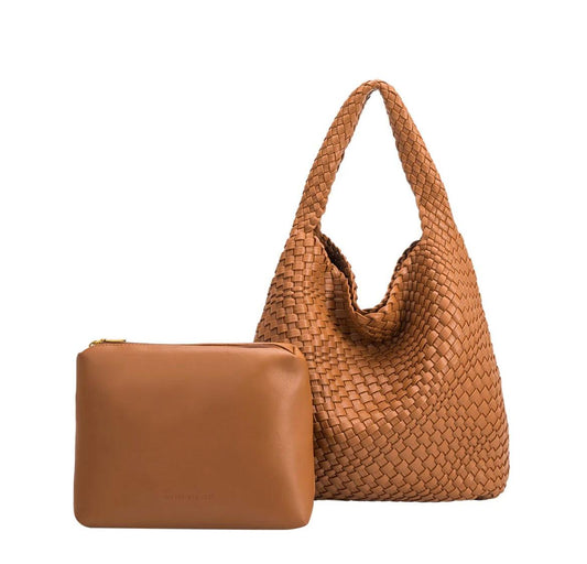 Vegan Leather Woven Shoulder Bag -