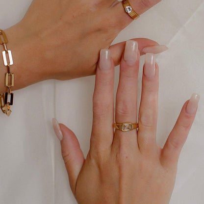 Rectangle Black or White Stone Ring - 18k Gold Plated - The Smart Minimalist